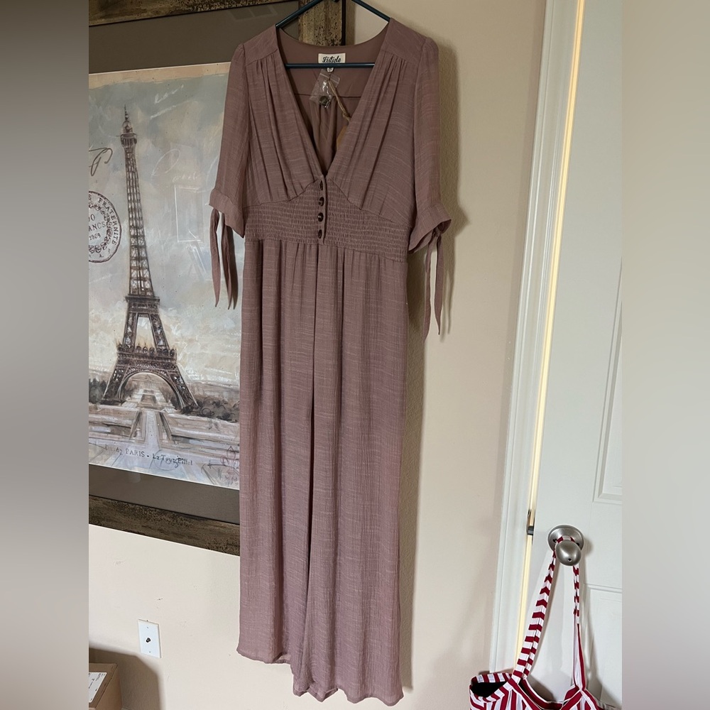 Elegant Mauve/Dusty Pink Button-Down Jumpsuit